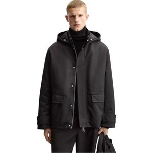 Zara New Men’s Padded Hooded Parka Black Sz Large